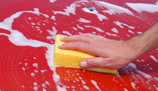 Car wash - manually with a sponge