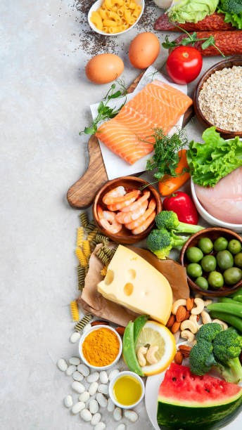 istock Healthy food assortment on light background. 1406132019
