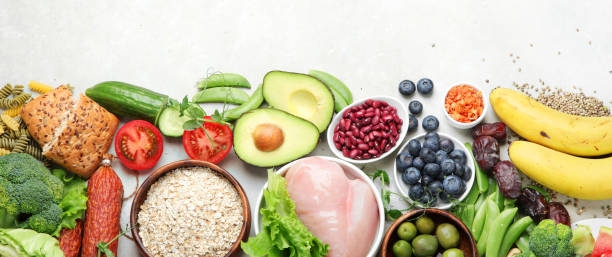 istock Healthy food assortment on light background. 1406132163