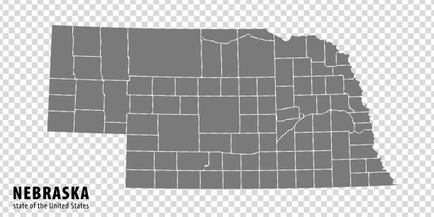 illustrazioni stock, clip art, cartoni animati e icone di tendenza di mappa dello stato del nebraska su sfondo trasparente. mappa vuota del nebraska con regioni in grigio per il design del tuo sito web, logo, app, interfaccia utente. usa. eps10. - nebraska lincoln nebraska map physical geography