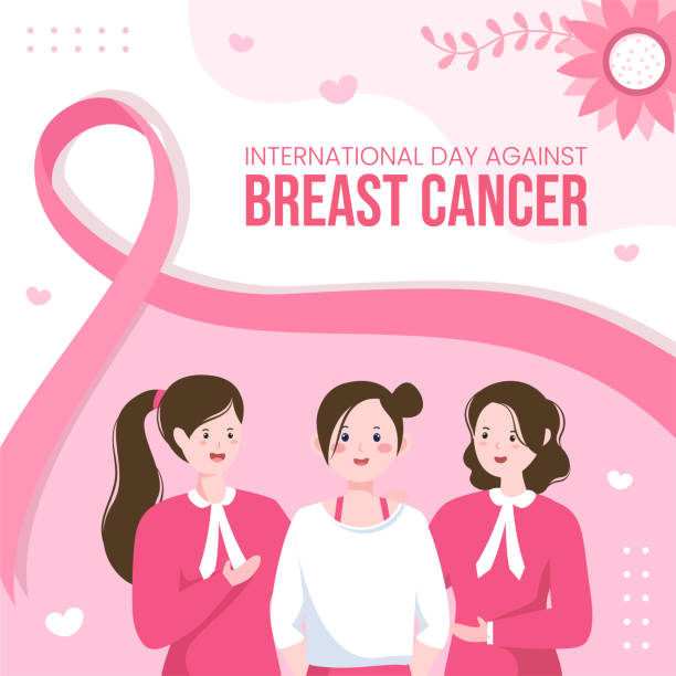 乳がん啓発月間ソーシャルメディアテンプレートフラット漫画背景ベクトルイラスト - breast cancer women breast cancer awareness ribbon pink点のイラスト素材／クリップアート素材／マンガ素材／アイコン素材