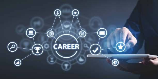 istock Concept of Career with a man holding tablet. 1406138096