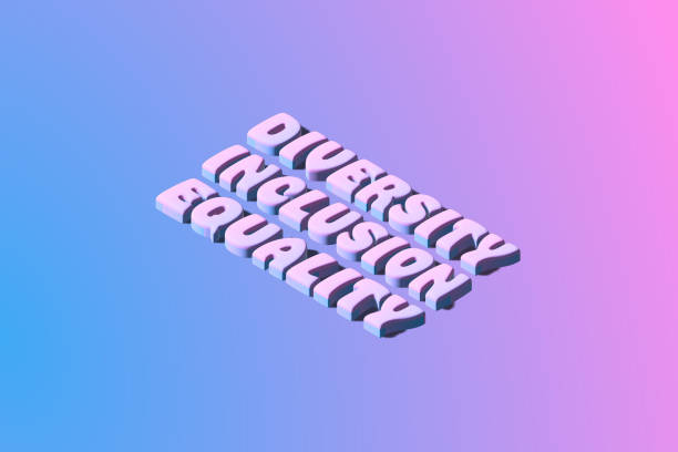 3D three dimensional text diversity equality inclusion. on modern simple minimal pink blue gradient background.