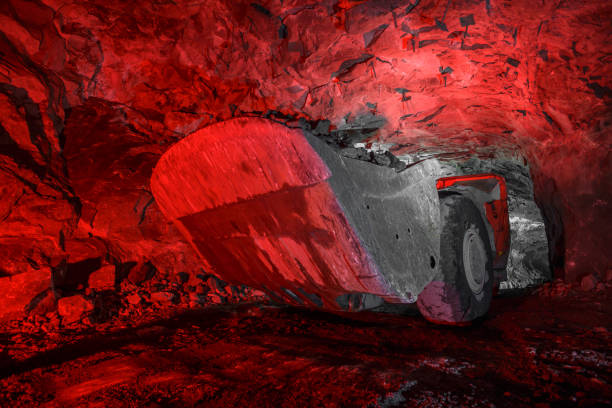 Underground equipment. Special load vehicle for mines and tunnels. Iron ore mine.