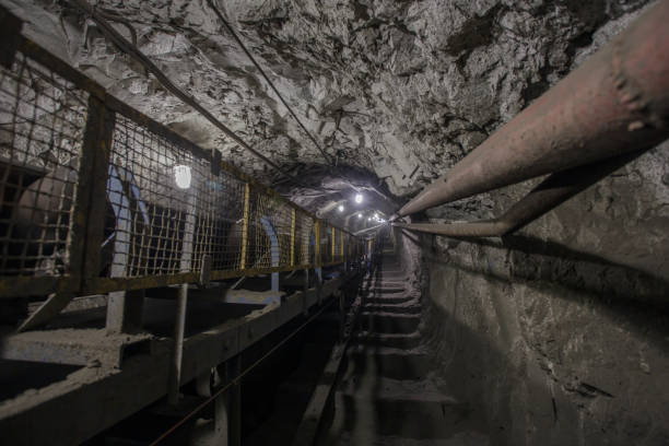 istock Underground belt conveyor for transporting ore to the surface. 1406140695