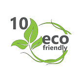 istock 10% Eco friendly stamp icons Vector illustration with Green organic plant leaf. Eco friendly green leaf label sticker. 2d vector illustration. 1406141066