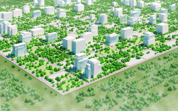 istock Garden city: abstract suburban district with office buildings, parks and trees 1406141373