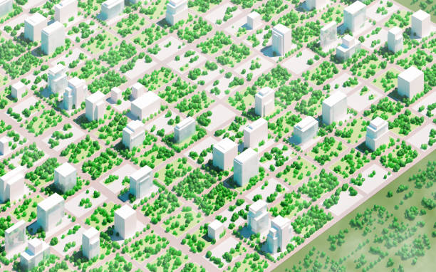 istock Green buildings: abstract commercial district surrounded by green areas 1406141385