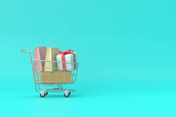istock Shopping cart banner design. 3D rendering. 1406141417