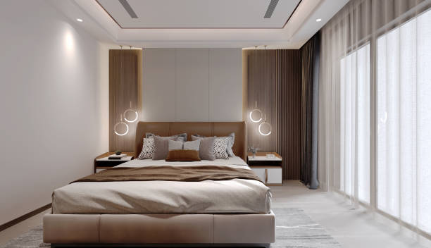 istock Interior design modern bedroom,daylight from window. 3D illustration 1406142369