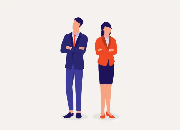 Vector illustration of Upset Businessman And Businesswoman Not Talking With Each Other.