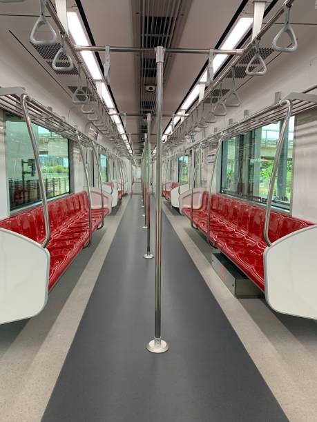 istock Empty red seat in metro train cabin, subway or sky train 1406144482