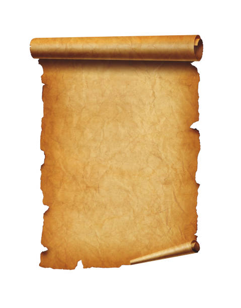 istock Old mediaeval paper sheet. Parchment scroll isolated on white 1406148950