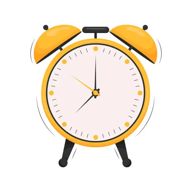 Vector illustration of Cartoon alarm clock. Wake-up time isolated on background. Flat vector illustration