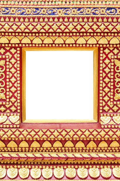 istock Gold picture frame decorative on art wall in temple isolated on white background , clipping path 1406150112