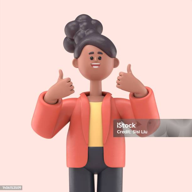 3d Illustration Of Smiling African American Woman Coco Showing Thumb Up Positive Hand Gesture Good Job Respect3d Rendering On Pink Background Stock Photo - Download Image Now