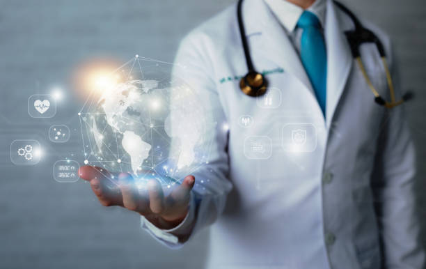 istock Doctor and stethoscope touching icon medical network connection with modern virtual screen interface. 1406154334