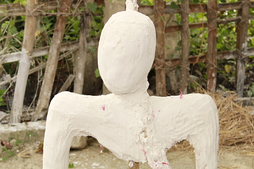 A Skilled Artisan Creates Plaster Modern Art Abstract Sculpture.