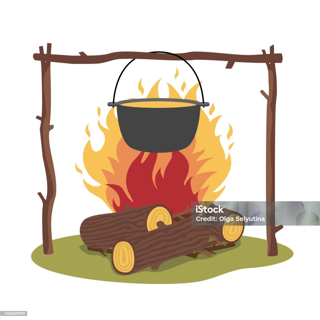 Bonfire Camping Kettle Stock Illustration - Download Image Now - Fireplace,  Wood - Material, Campfire - iStock