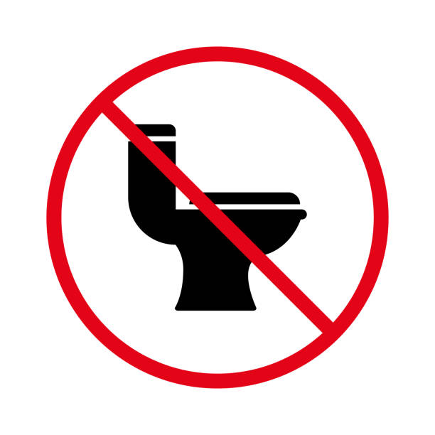 Toilet Ban Black Silhouette Icon. Forbidden WC Pictogram. Warning Dont Use Lavatory Red Stop Circle Symbol. No Allowed Throw Trash in Toilet Sign. Prohibited WC Zone. Isolated Vector Illustration Toilet Ban Black Silhouette Icon. Forbidden WC Pictogram. Warning Dont Use Lavatory Red Stop Circle Symbol. No Allowed Throw Trash in Toilet Sign. Prohibited WC Zone. Isolated Vector Illustration. bathroom silhouettes stock illustrations