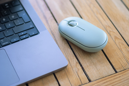 Blue computer mouse isolated on white background