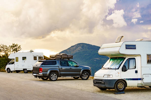 istock Camping vehicles in mountain nature 1406159445