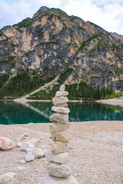 istock Stone tower made by tourists in mountains. 1406160585