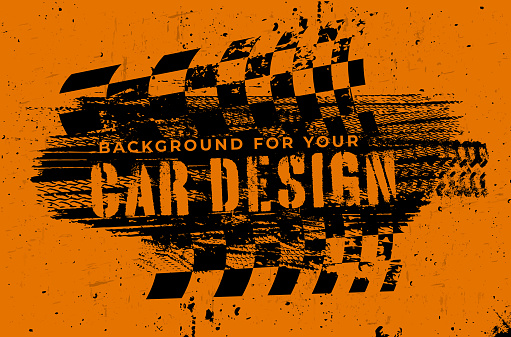 Grungy background with abstract tire tracks and chess flag - vector illustration