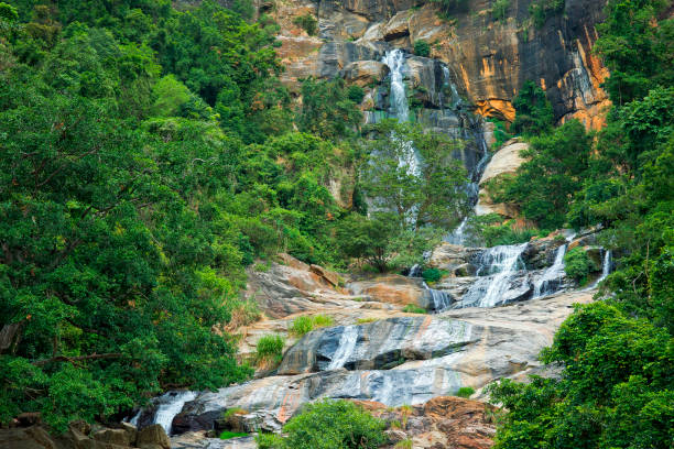 водопад равана, заповедник равана-элла, шри-ланка - nobody tranquil scene nature park стоковые фото и изображения