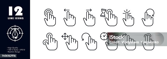 istock Click line icon. Pressing, sensot, hand, sliding, index finger, touch pad, tap, pressure, zoom out, scrolling. Touch screen concept. Vector line icon for Business and Advertising 1406162916