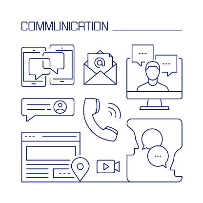 Communication Related Design Element. Pattern Design with Outline Icons.