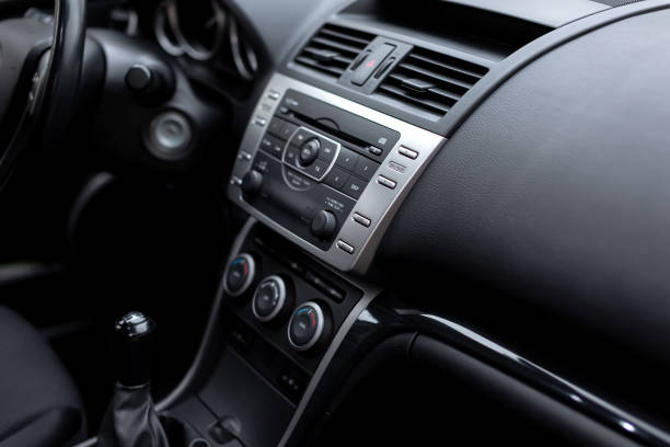 Close-up of air vent in car. Dashboard in modern car interior. stock photo