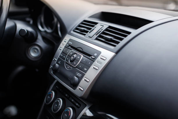 Close-up of air vent in car. Dashboard in modern car interior. stock photo