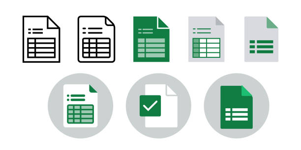 grüne farbe tabellenberechnung und tabellenkalkulation einfaches vektorsymbol set material - spreadsheet stock-grafiken, -clipart, -cartoons und -symbole