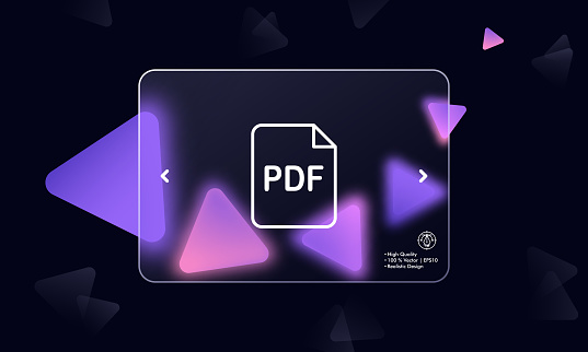 PDF File line icon. Paid information, gallery, image, download file, text document, private, reader, search. Data set concept. Glassmorphism style. Vector line icon for Business and Advertising