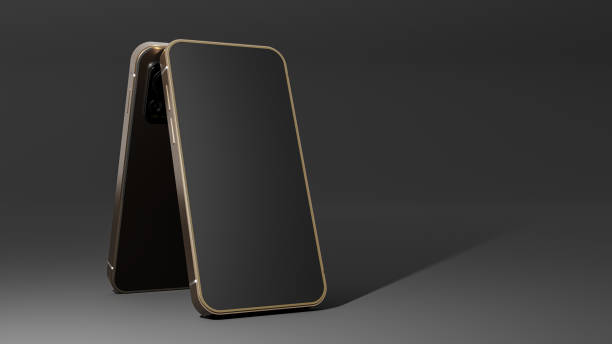 istock Gold smartphone Mock-Up and light from beside on black background. 1406173794