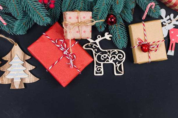 istock Christmas set with white and red  decorations on black. 1406175503