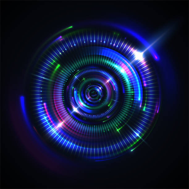 Abstract glowing tech background with round elements stock photo