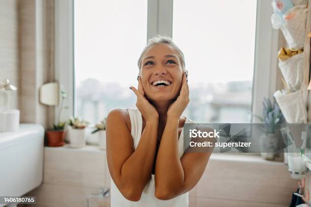 I Love My Mornings Stock Photo - Download Image Now - Mirror - Object, One Woman Only, Smiling