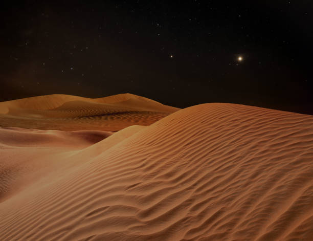 istock Scenic view of sandy desert under starry sky in night 1406183421