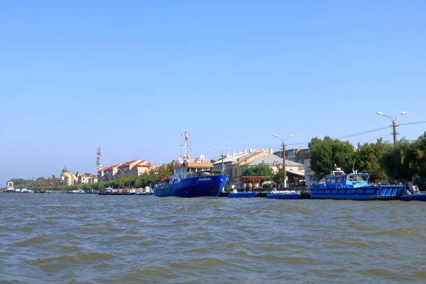 September 13 2021 - Sulina in Romania: Buildings on the shore of Danube River