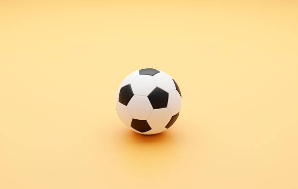 istock Soccer ball on pastel yellow background. Minimal creative concept. 3D render 1406183779