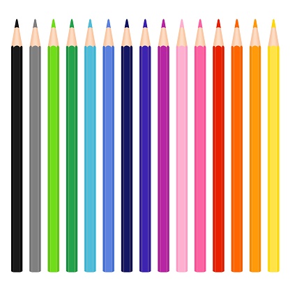 Colored pencils or crayons vector set. Colorful crayon collection.