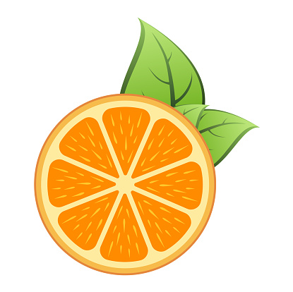 Slice of Orange Citrus Fruit with Green Leaf