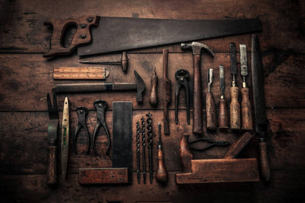 istock table top view of carpenter workbench full of old rusty tools 1406185536