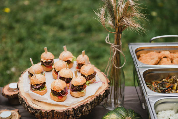 istock Catering banquet table at the reception. Casual wedding party. 1406185948