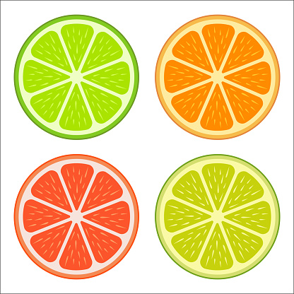 Colorful Set of Four Fresh Orange