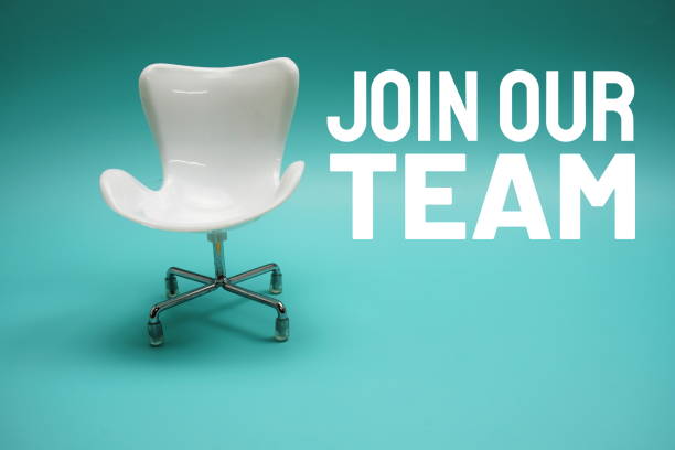 istock Join Our Team with empty chair on blue background 1406186770