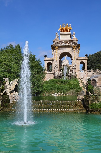 Cascada fountain in Ciutadella Park in Barcelona, Spain. The public park landmark was opened in 1881.