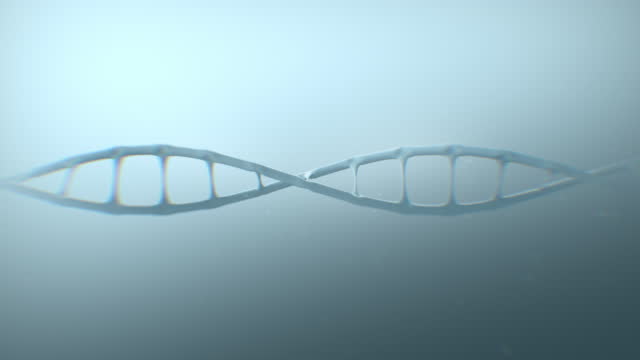 3d rendered spinning DNA molecule in a fog of liquid